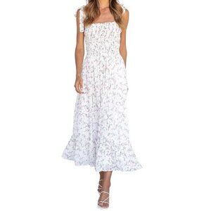 Imily Bela Womens White Floral Square Neck Ruffle A-Line Sun Dress Maxi (Medium)